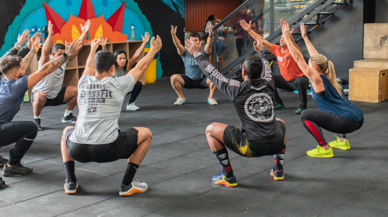 group of people doing air squat