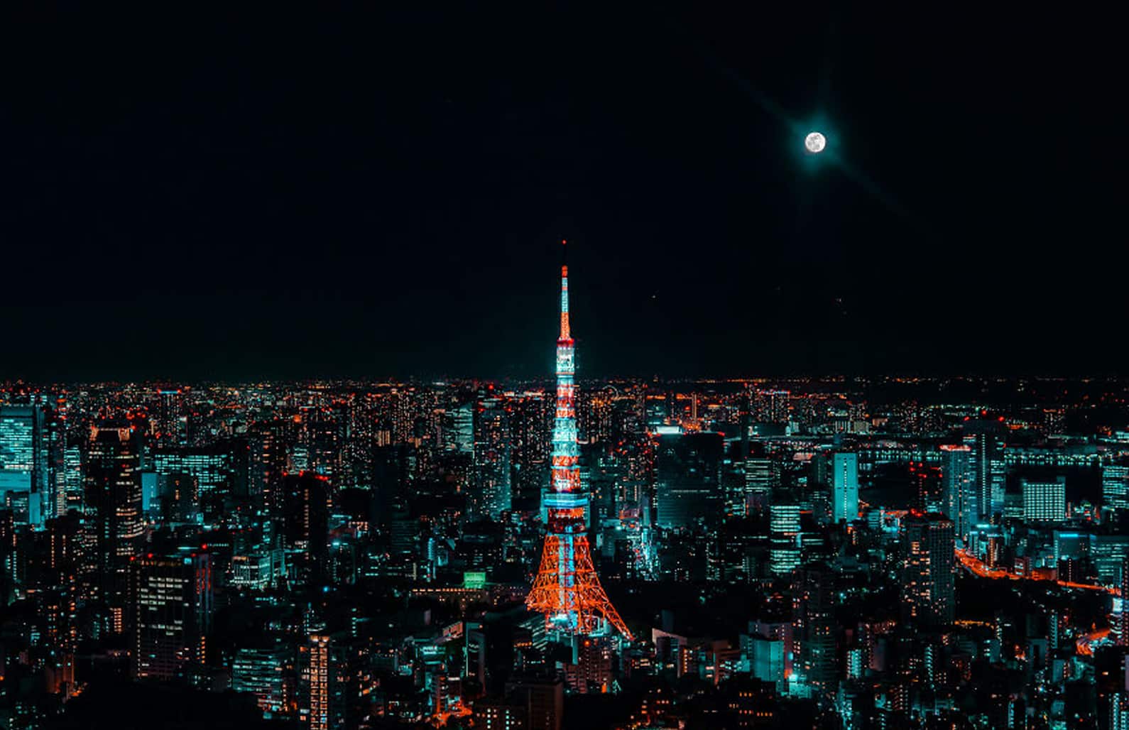 Ночной Токио вид с неба